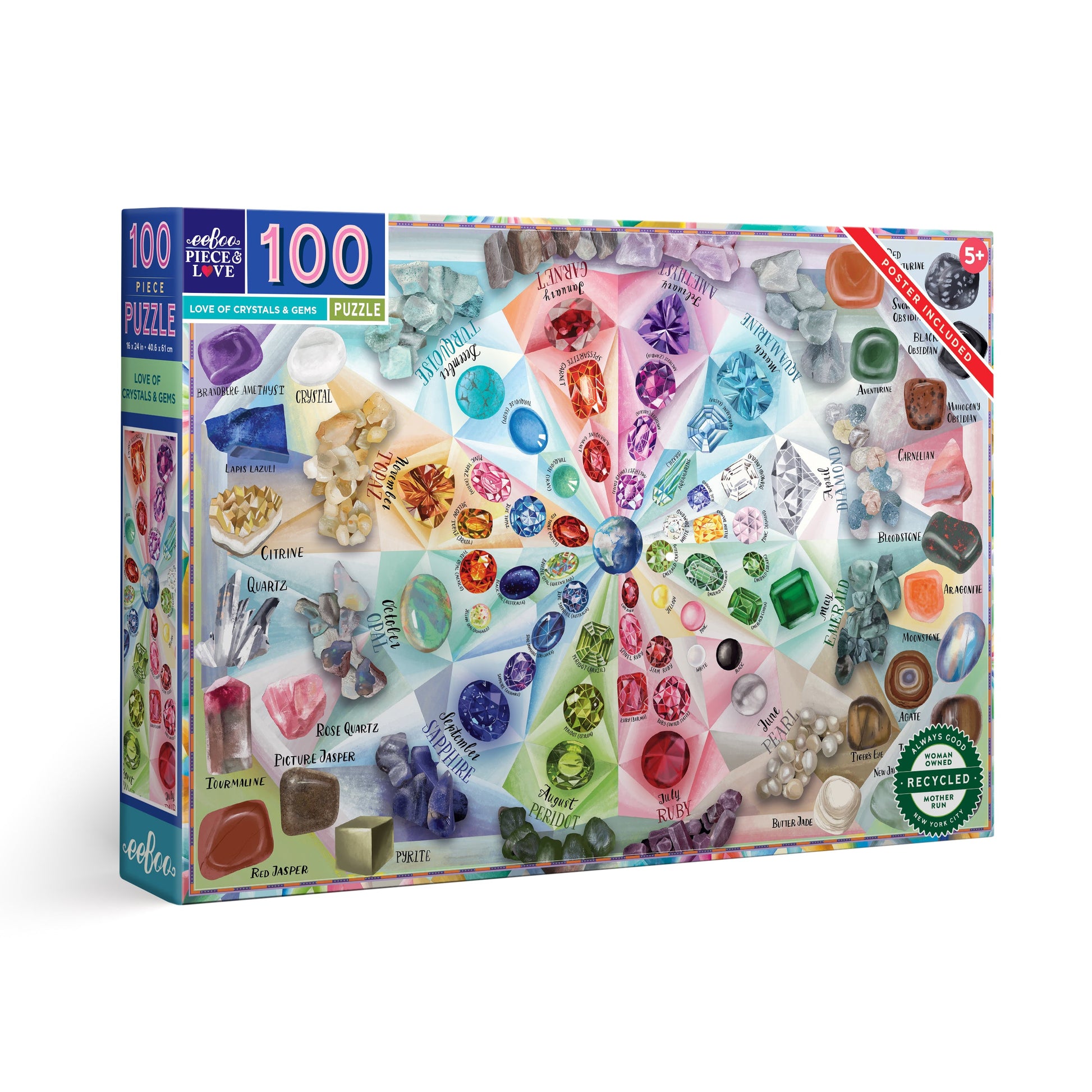 Love of Crystals & Gems 100 Piece Puzzle by eeBoo | Unique Fun Gifts