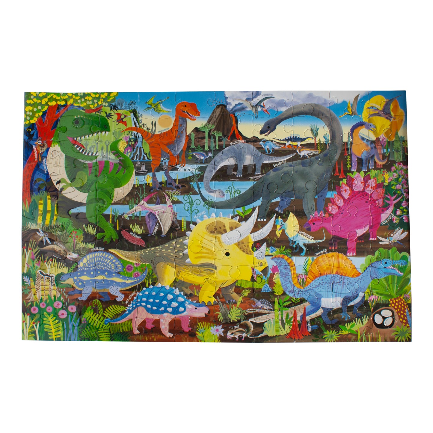 Land of Dinosaurs 100 Piece Jigsaw Puzzle | eeBoo Amazing Dino Gifts for Kindergartner Kids Age 5+