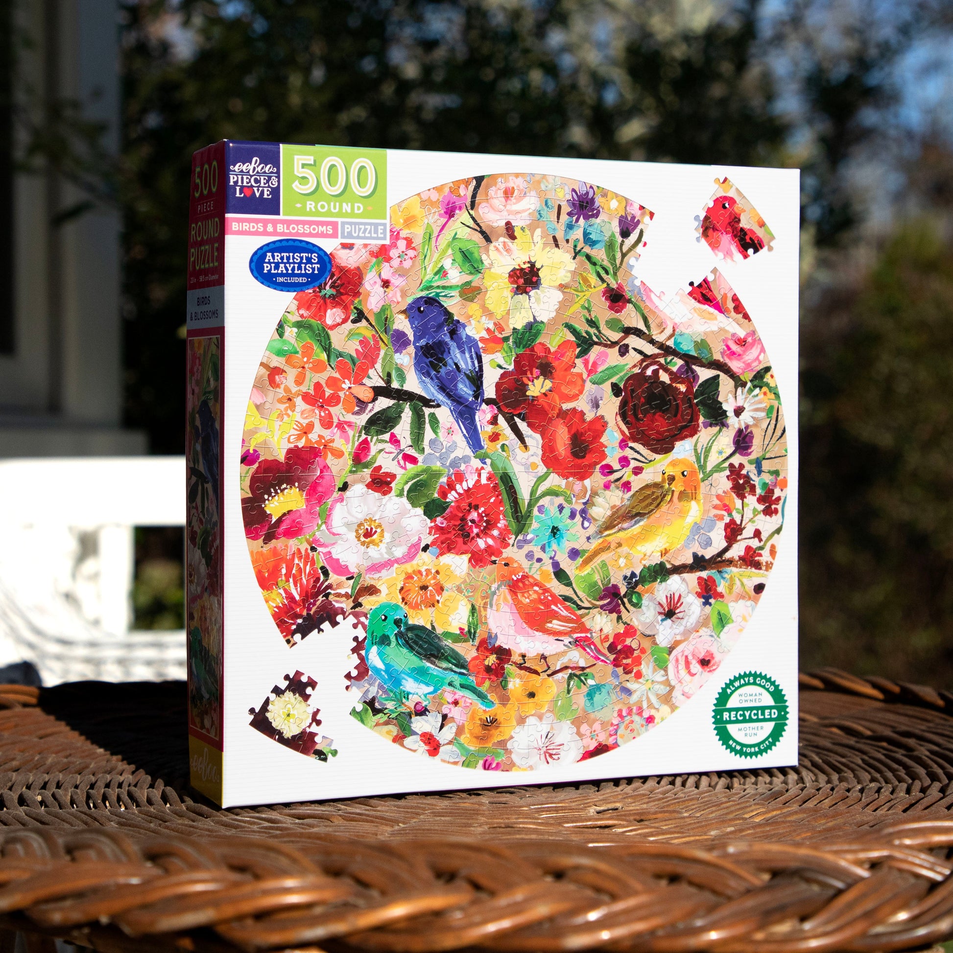 Birds & Blossoms 500 Piece Round Jigsaw Puzzle | Beautiful Unique Gift for Bird & Garden Lovers