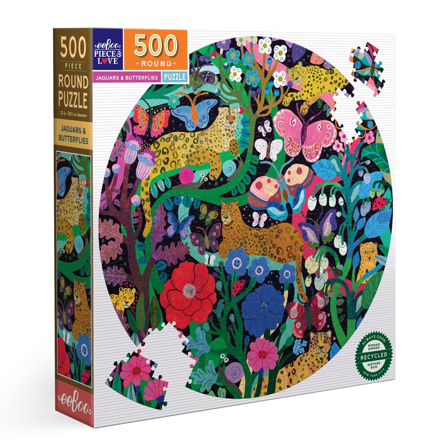 Jaguars and Butterflies 500 Piece Round Puzzle | Unique Fun Gifts