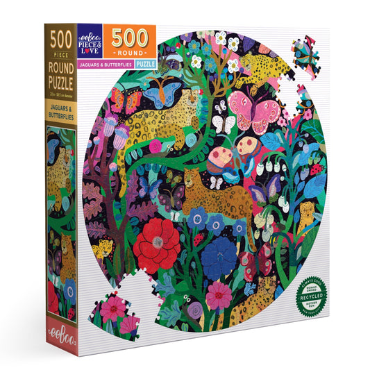 Jaguars and Butterflies 500 Piece Round Puzzle | Unique Fun Gifts