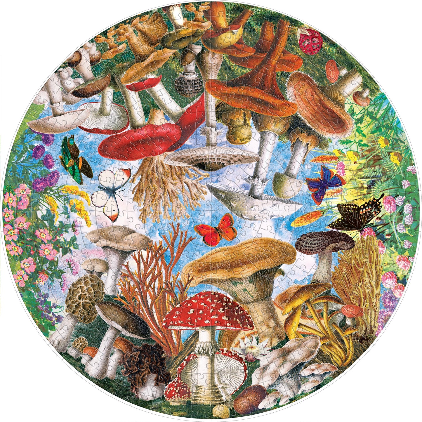 Mushrooms and Butterflies 500 Piece Round Puzzle eeBoo