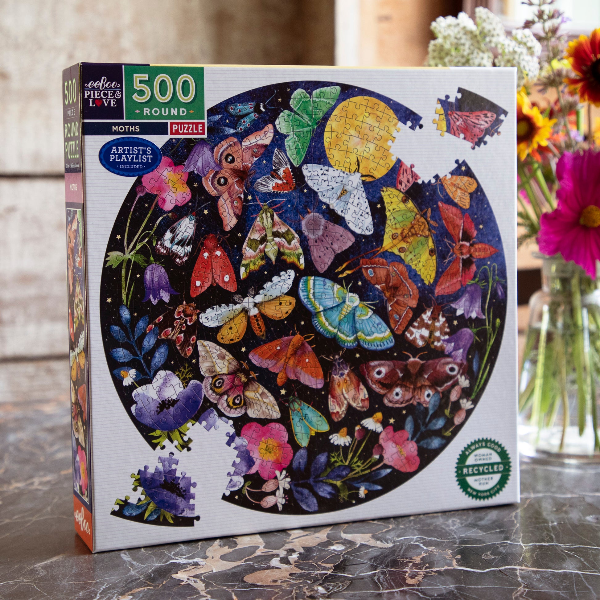 Moths 500 Piece Round Jigsaw Puzzle eeBoo Unique Goblincore Gifts for Adults