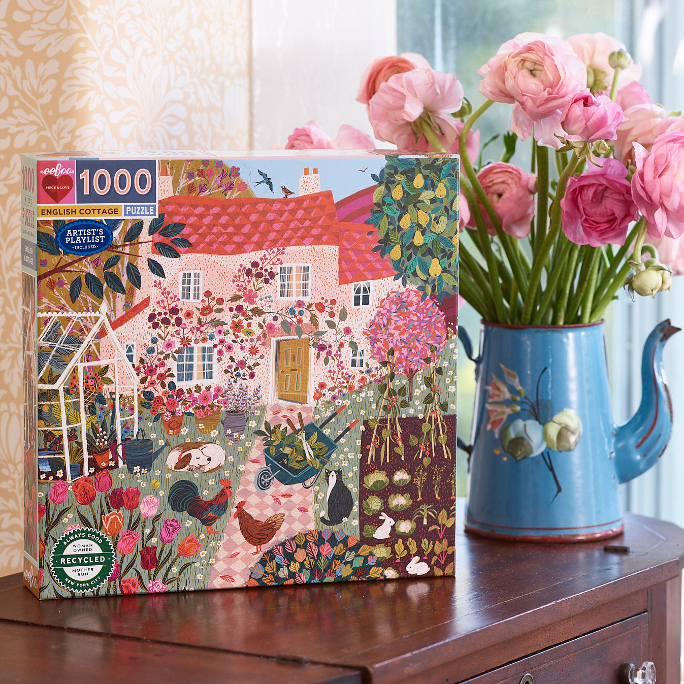 English Cottage 1000 Piece Jigsaw Puzzle Cottagecore | eeBoo Piece & Love | Cute Gifts for Gardeners