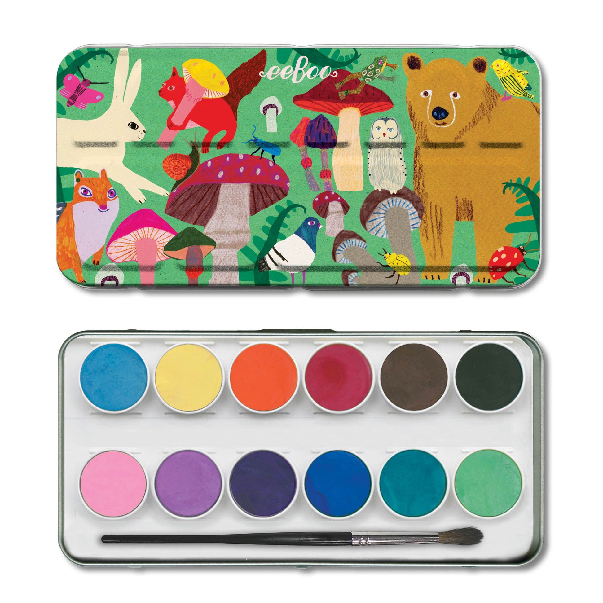 Mushrooms 12 Watercolors Tin |  Gifts by eeBoo