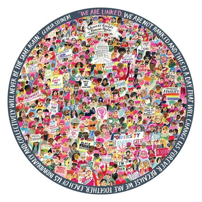 Women March! Feminist 500 Piece Round Jigsaw Puzzle Equal Womens Rights