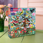 Artist Malin Gyllensvaan depicts a colorful tree of fruits & berries populated by French songbirds like Bluethroat, Redstart & more. 1000 Piece Jigsaw Puzzle by eeBoo 