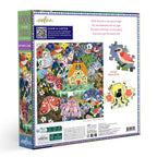 Puzzle box with colorful design featuring a cottage, animals, and nature elements. Cottage at Dusk 1000 Piece Puzzle by eeBoo | Unique Beautiful Gifts