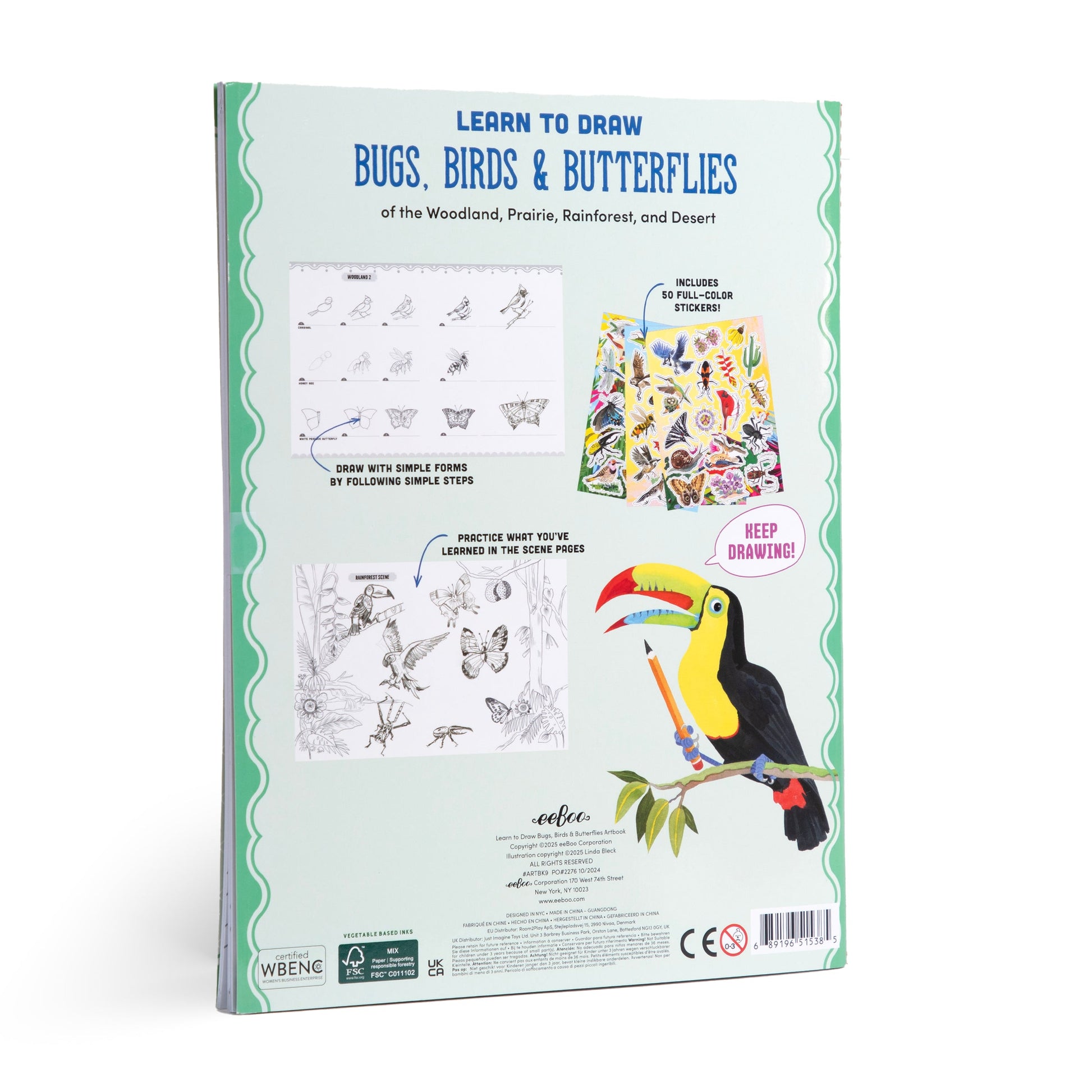 Learn to Draw Bugs, Birds, & Butterflies Art Book by eeBoo | Gifts for Age 5+