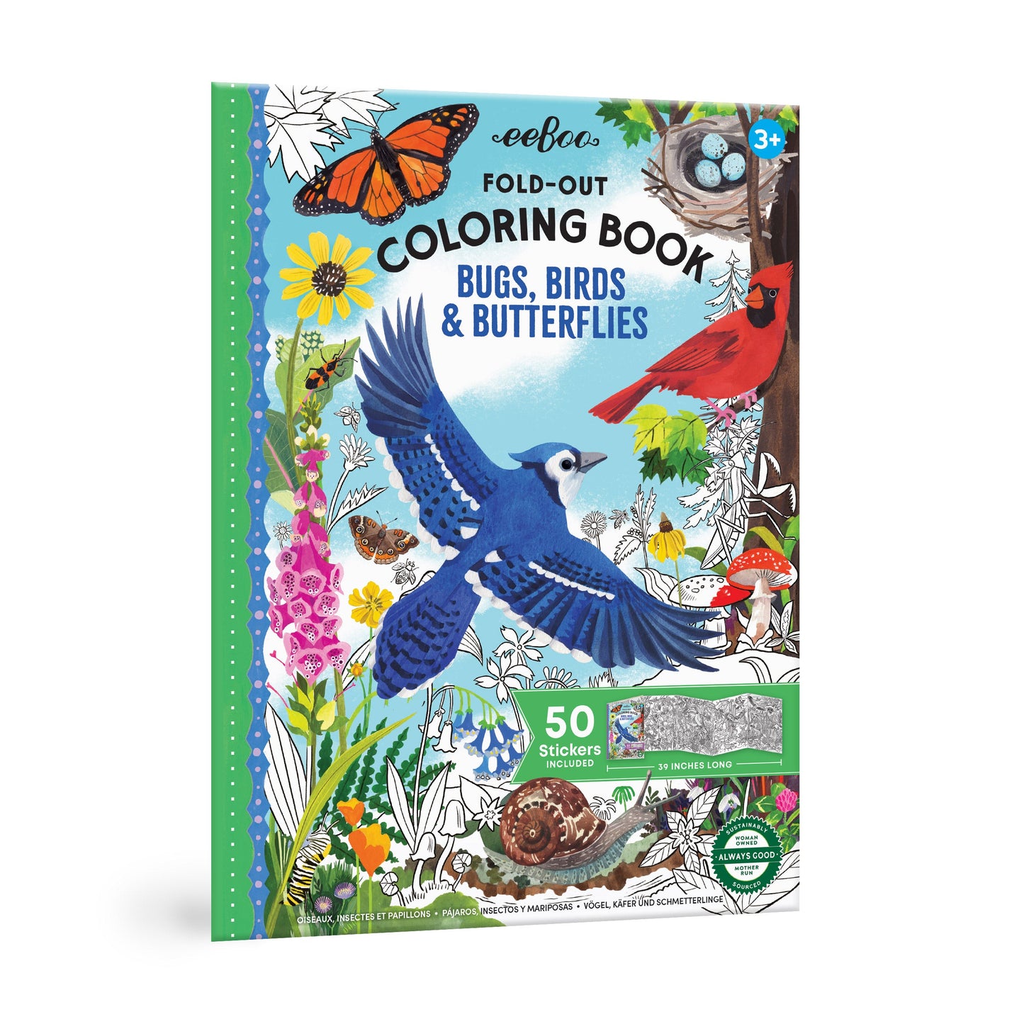 Bugs, Birds & Butterflies Fold-Out Coloring Book by eeBoo | Gifts for Age 3+