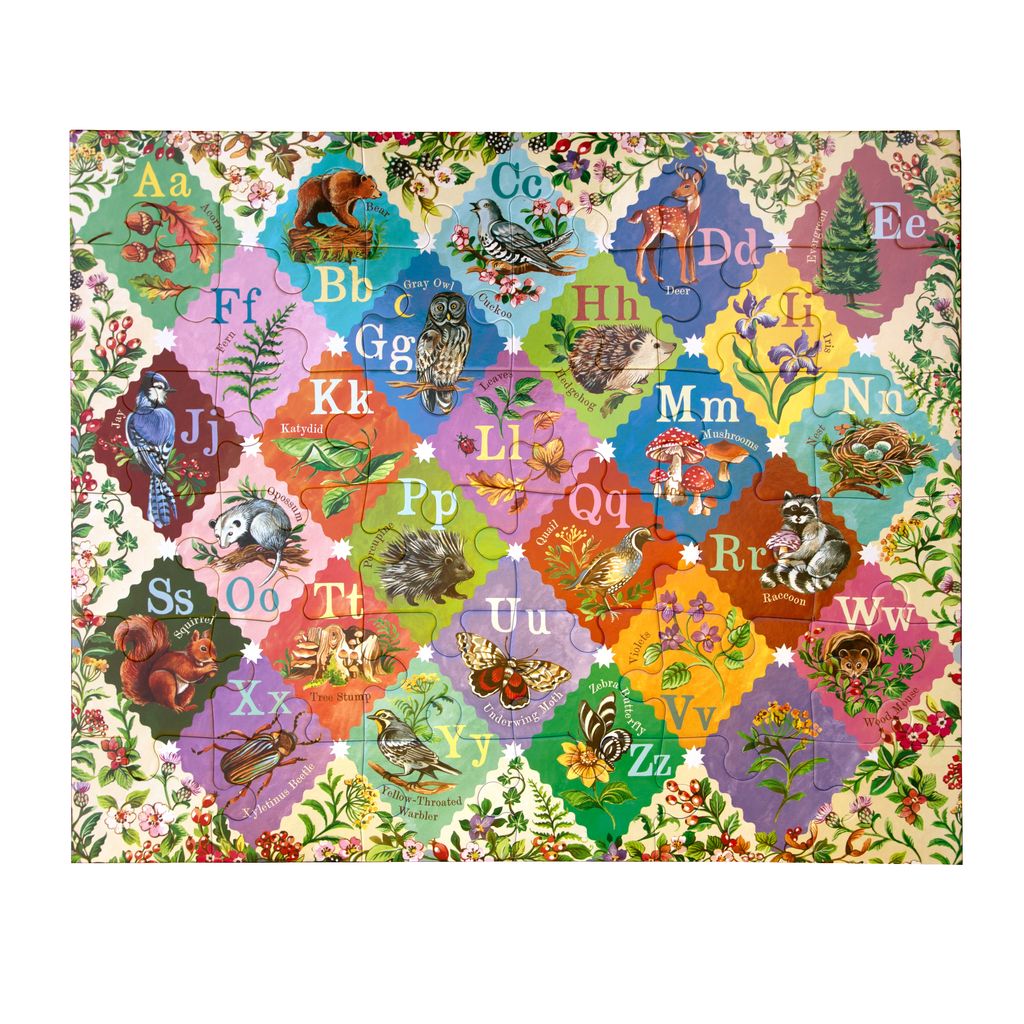 Educational alphabet chart with animals and nature-themed letters - A is for Acorn 36 Piece Giant Alphabet Puzzle