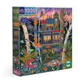 Jigsaw puzzle with a forest scene design featuring animals and a house. Alchemist's Forest 1000 Piece Puzzle