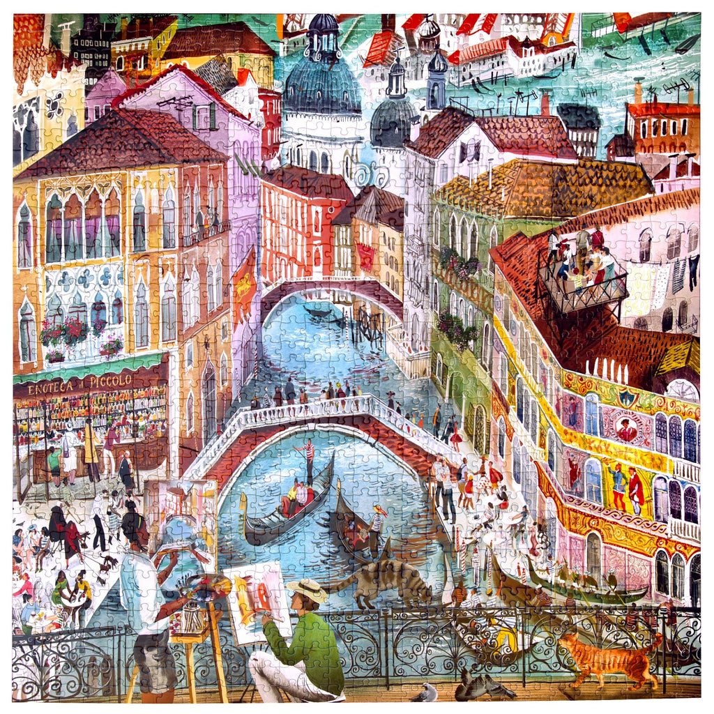 Colorful mosaic of a Venetian canal scene with buildings and gondolas. Artists in Venice Italy 1000 Piece Puzzle