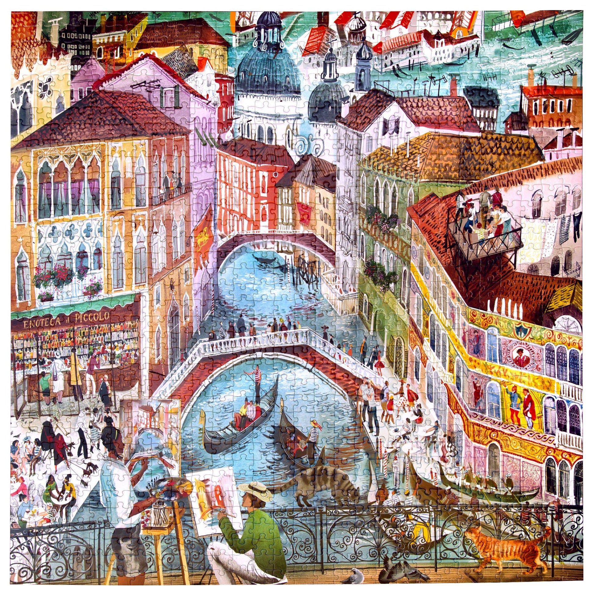 Colorful mosaic of a Venetian canal scene with buildings and gondolas. Artists in Venice Italy 1000 Piece Puzzle