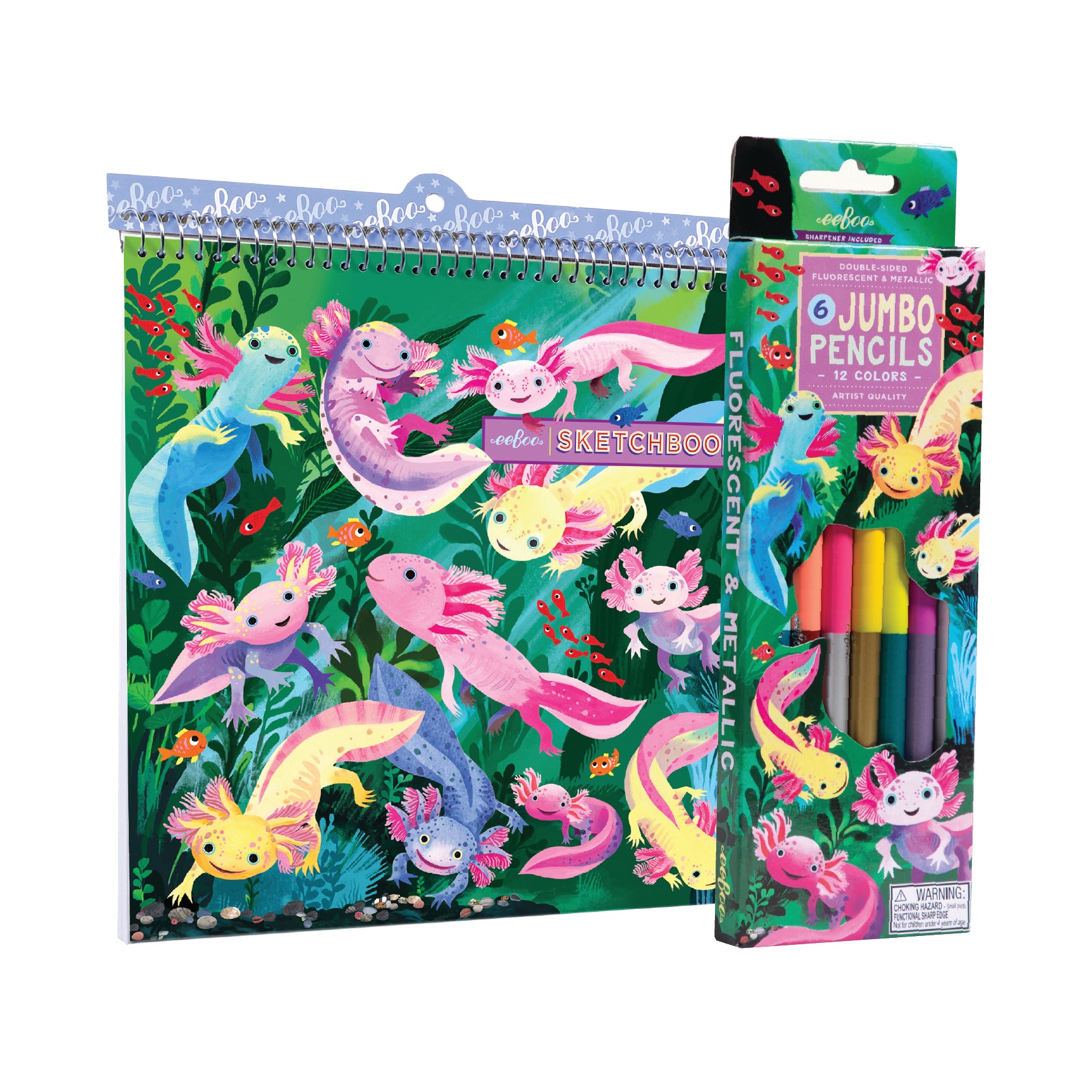 Axolotl Sketchbook & Color Pencil Bundle |  Gifts by eeBoo