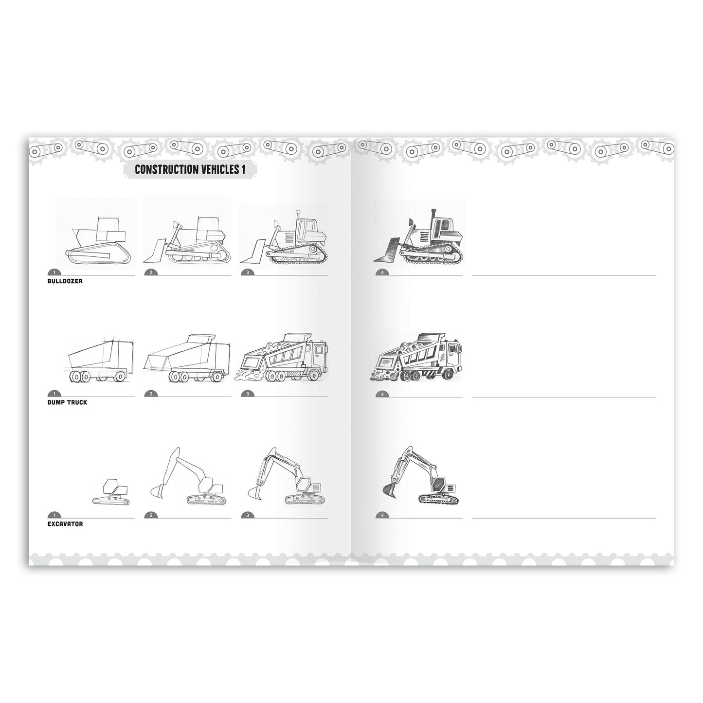  'Learn to Draw Vehicles' with colorful illustrations of vehicles. Learn to Draw Vehicles