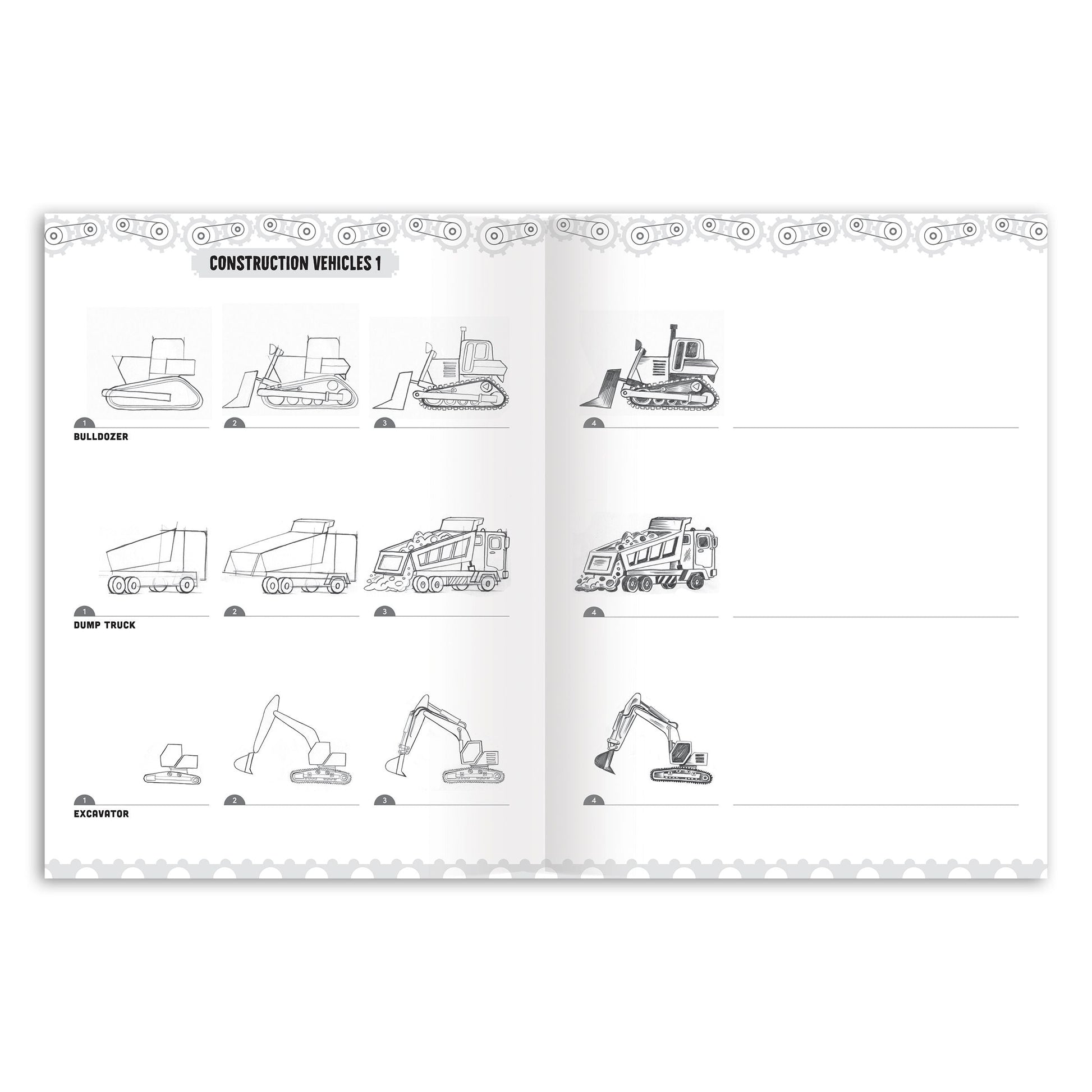  'Learn to Draw Vehicles' with colorful illustrations of vehicles. Learn to Draw Vehicles