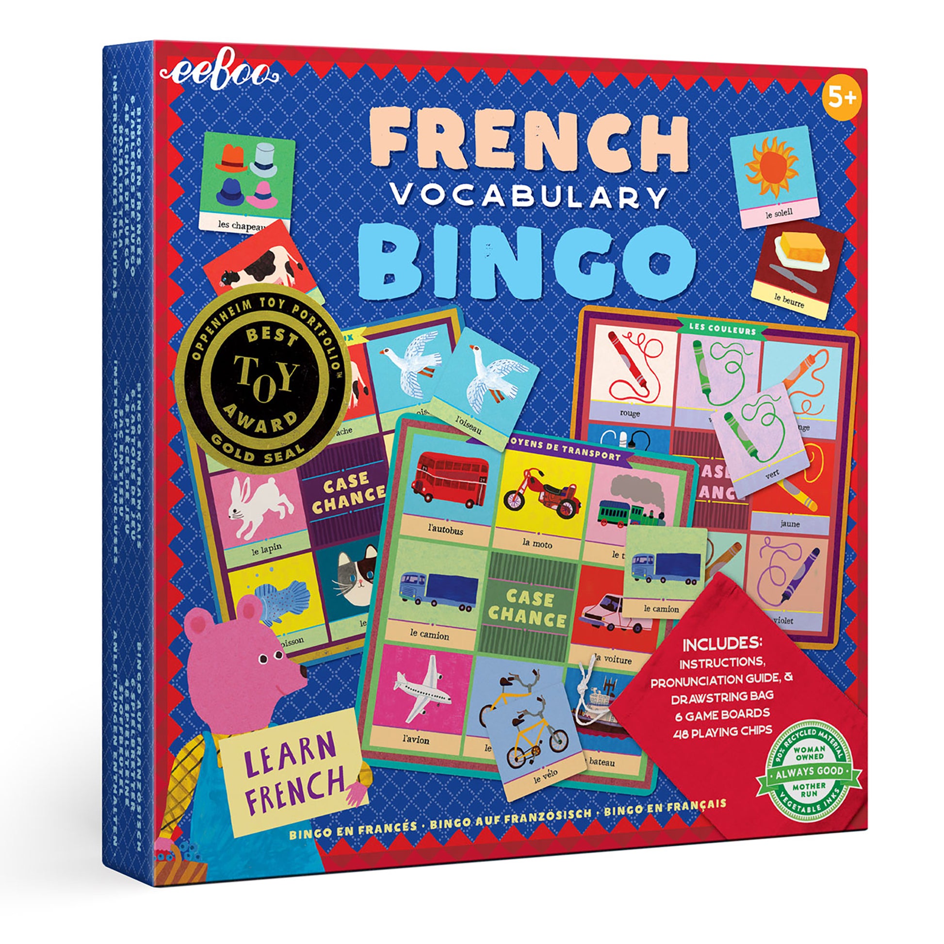 French Bingo Language Award Winning Game by eeBoo | Great Educational Gifts for Elementary Kids Ages 5+