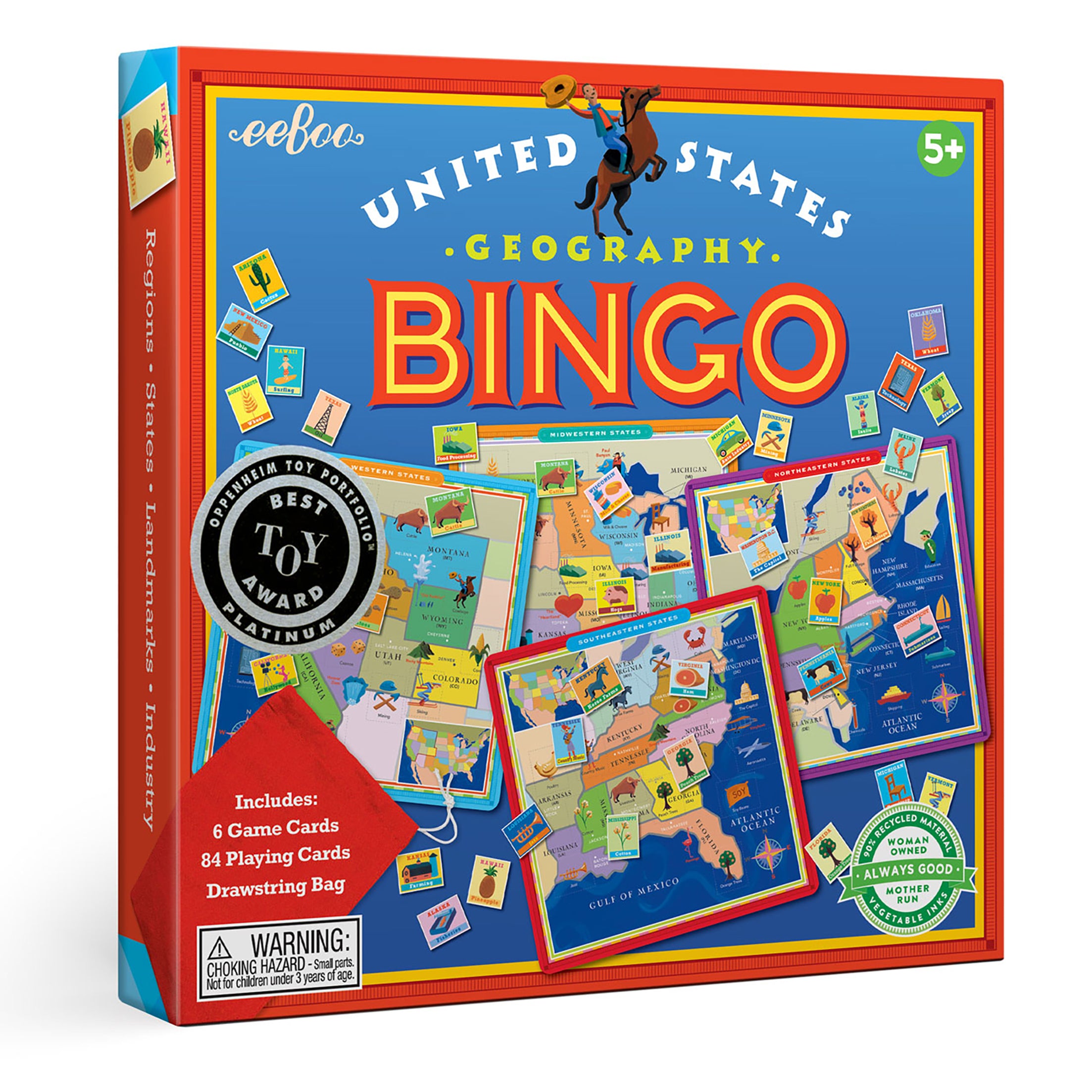 United States of America Geography Bingo Award Winning USA Game | eeBoo Great Geography Gift for Kids ages 5+