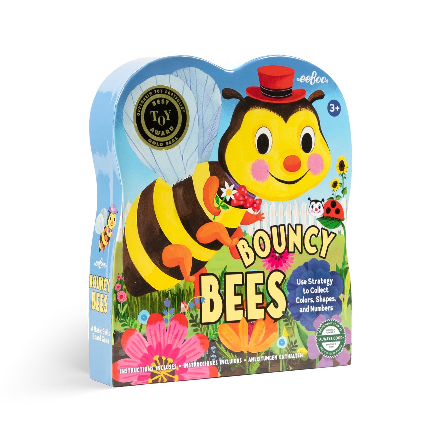 Box of Bouncy Bees educational toy with a cartoon bee 