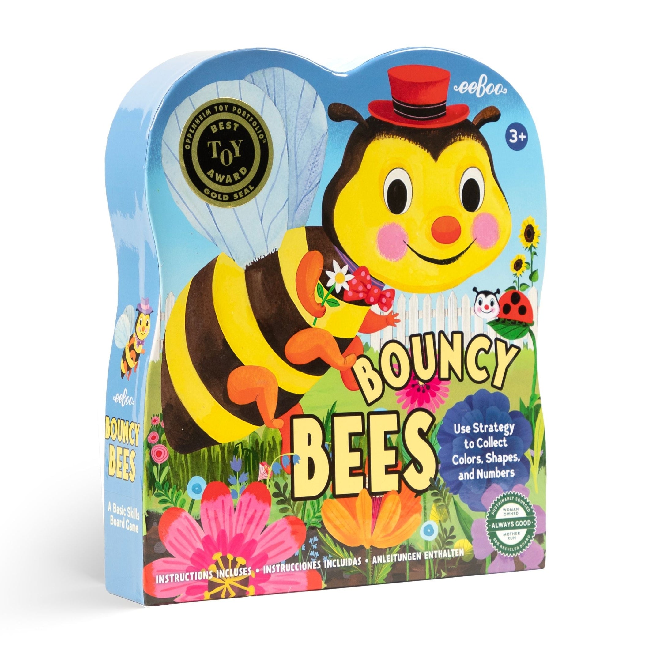 Box of Bouncy Bees educational toy with a cartoon bee 