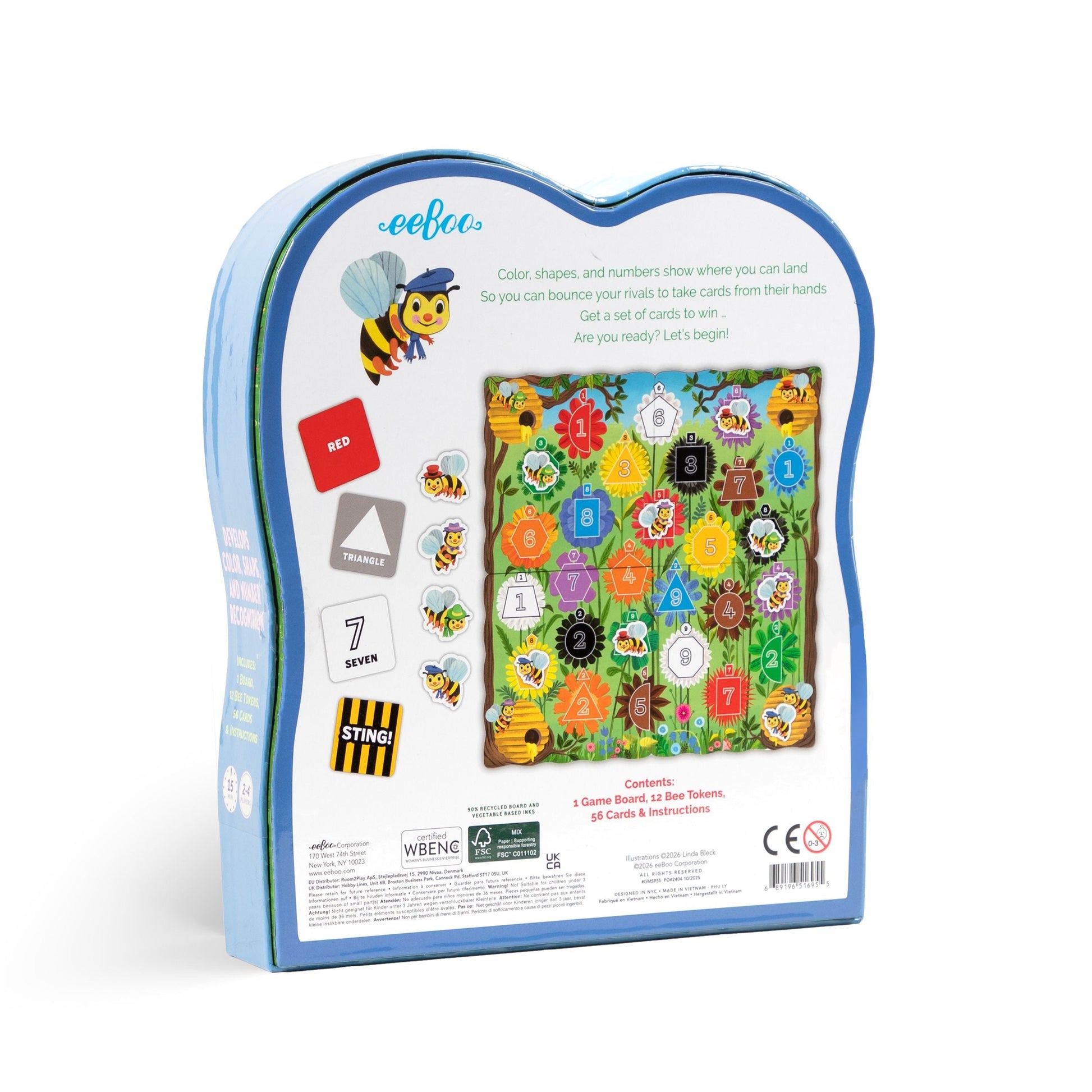 Children's educational game packaging with colorful illustrations Bouncy Bees Shaped Game