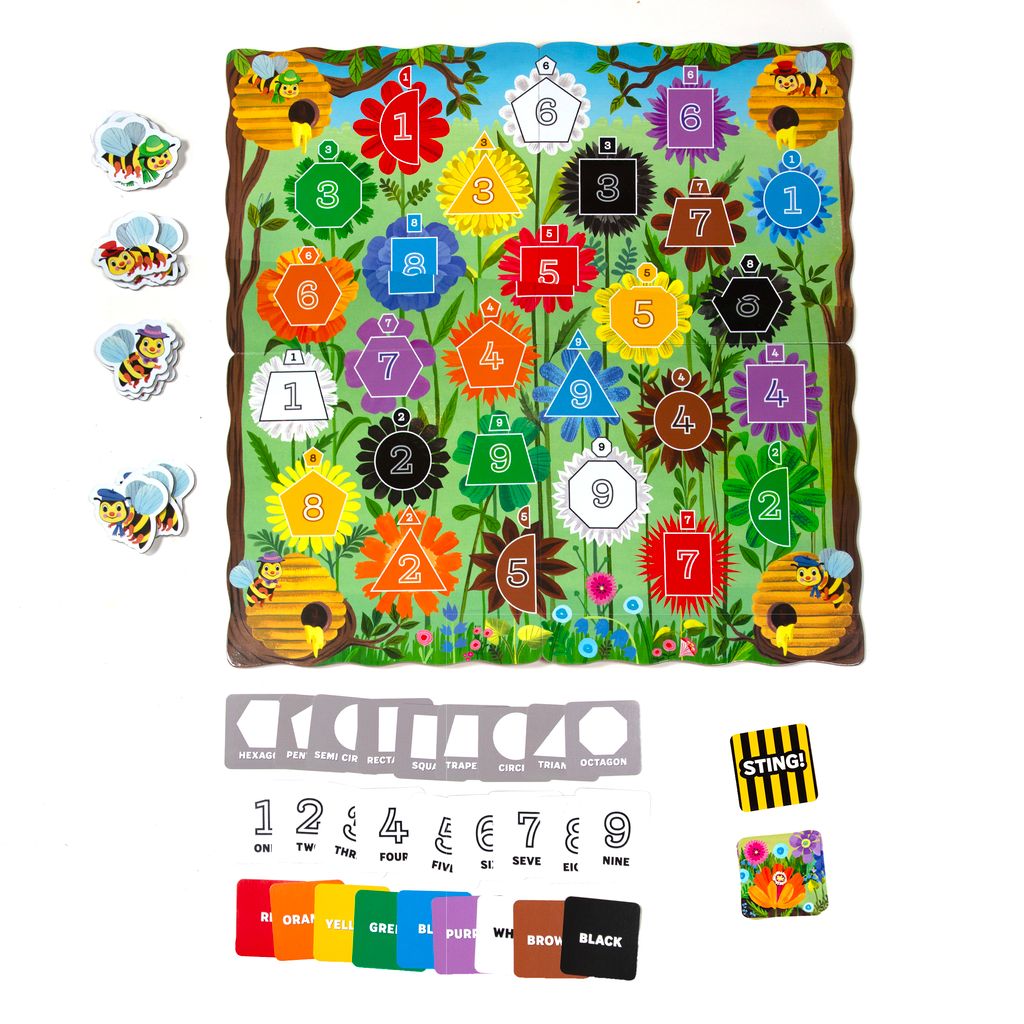 Colorful educational children's board game with numbers and shapes Bouncy Bees Shaped Game