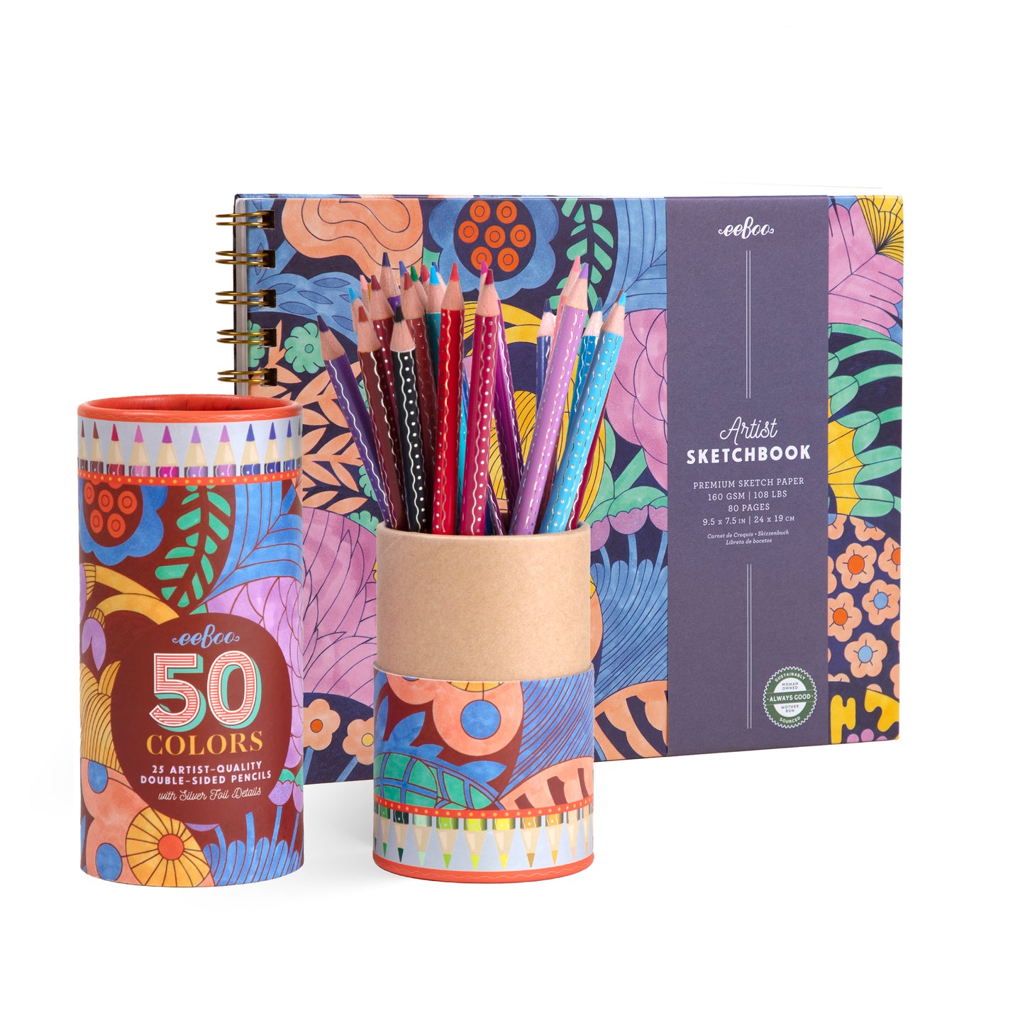 Cecilia's Artist Sketchbook & Double-Sided Color Pencils by eeBoo | Unique Fun Gifts