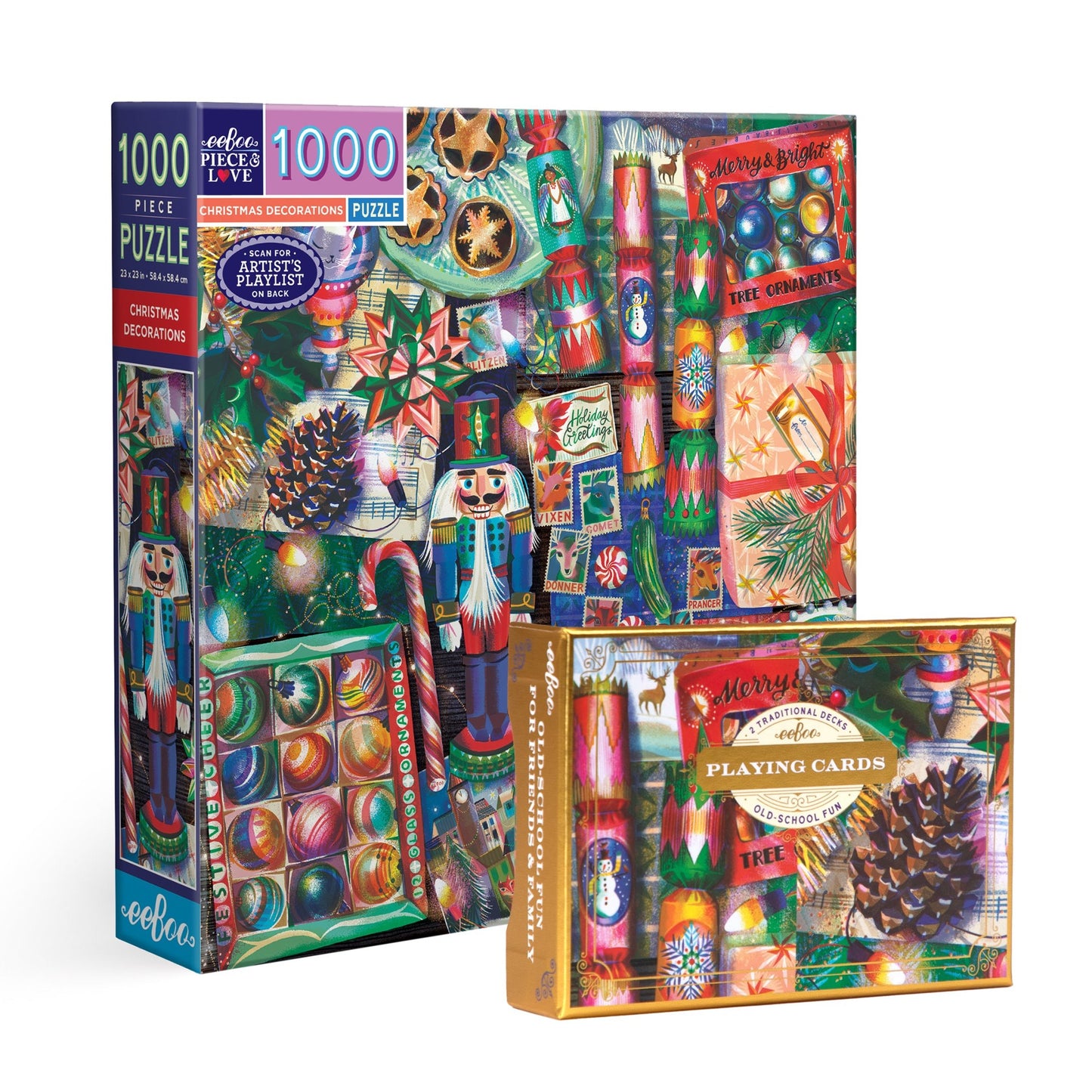 Christmas Decorations 1000 Piece Jigsaw Puzzle & Cards by eeBoo | Unique Fun Gifts