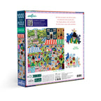 Artist Vanessa Bowman depicts a festive village square filled with tents, crafts & a colorful crowd gathering for the country fair. 1000 Piece Jigsaw Puzzle by eeBoo 