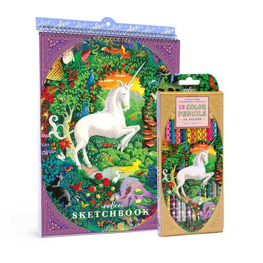 Unicorn 12 Metallic Pencils and Sketchbook | Gifts by eeBoo