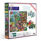 Puzzle box with colorful illustration of a garden scene. Alchemist's Greenhouse 1000 Piece Puzzle by eeBoo | Unique Beautiful Gifts