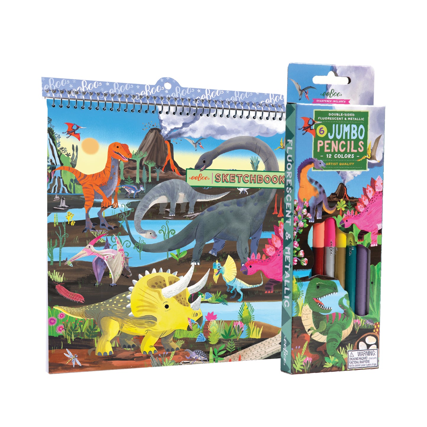Dinosaur Sketchbook & Color Pencil Bundle | Gifts by eeBoo