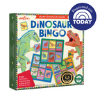 Dinosaur Bingo game box with colorful illustrations of dinosaurs 