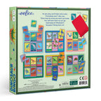 Dinosaur-themed bingo game box with colorful cards and a red bag. Dinosaur Bingo Game by eeBoo | Unique Fun Gifts