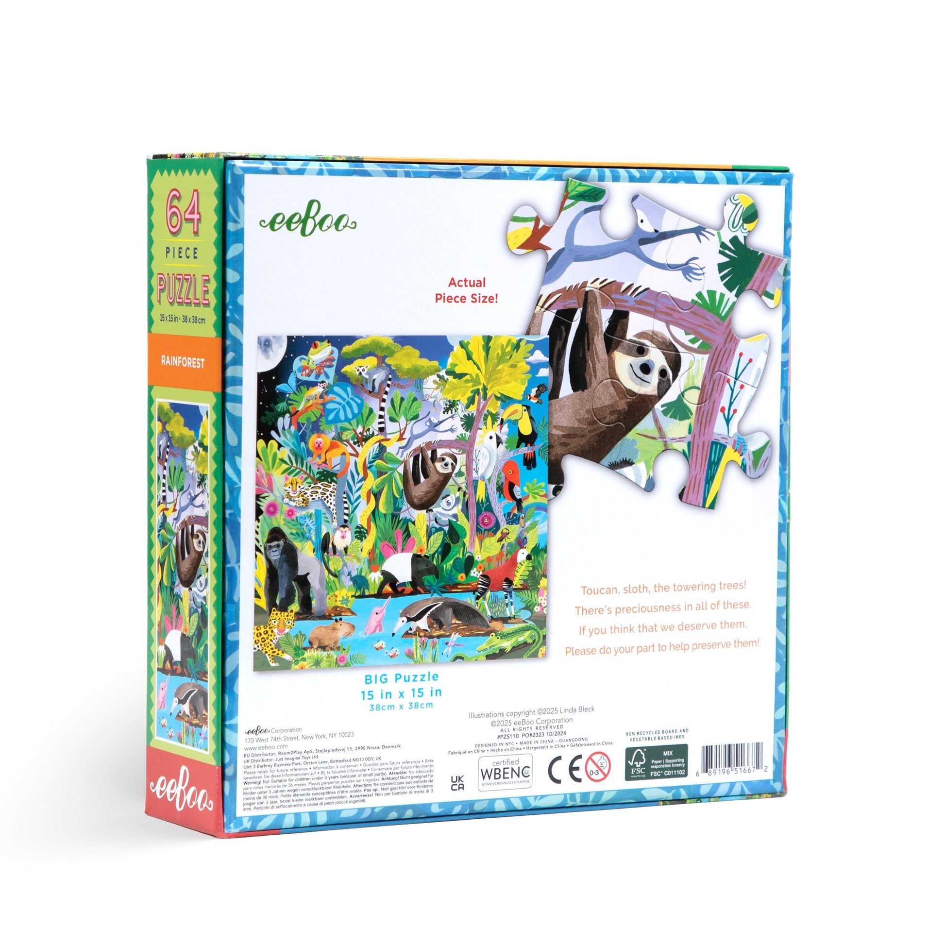 Rainforest 64 Piece Jigsaw Puzzle by eeBoo | Unique Fun Gifts