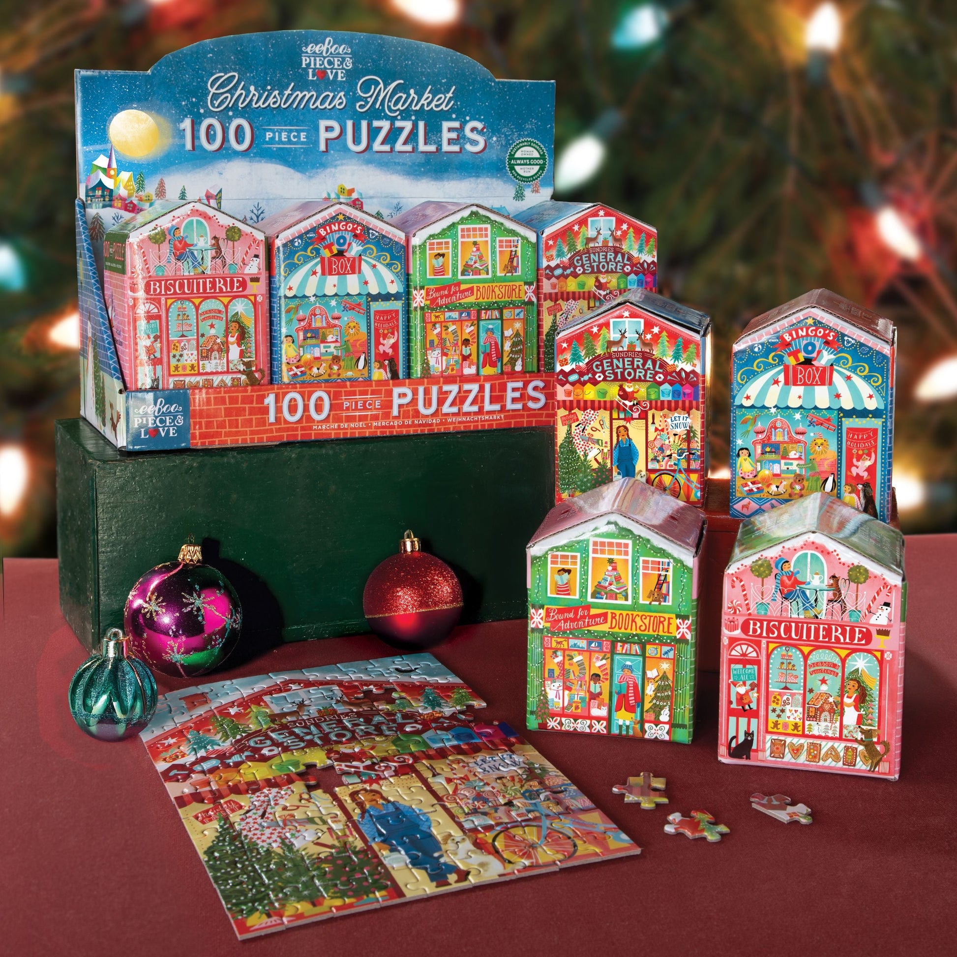 Christmas Market 100 Piece Puzzle Assortment (8) by eeBoo | Unique Beautiful Gifts