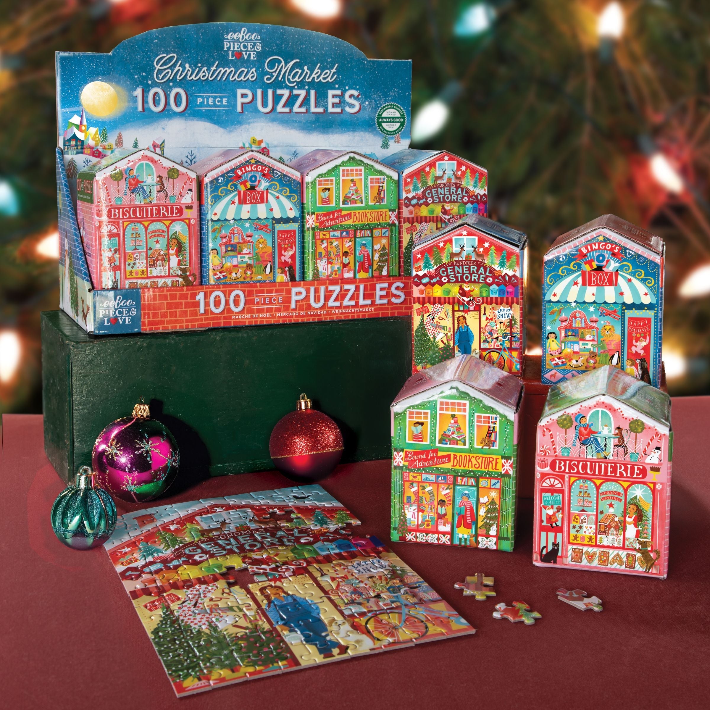 Christmas Market 100 Piece Puzzle Assortment (8) by eeBoo | Unique Beautiful Gifts