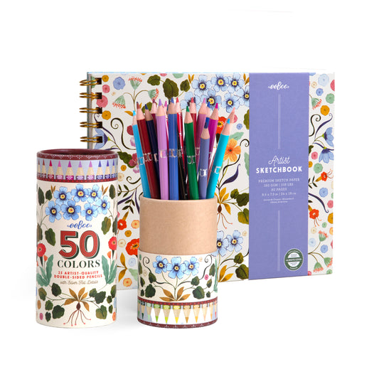 Flora's Floral Hardcover Artist Sketchbook & Pencils by eeBoo | Unique Beautiful Gifts