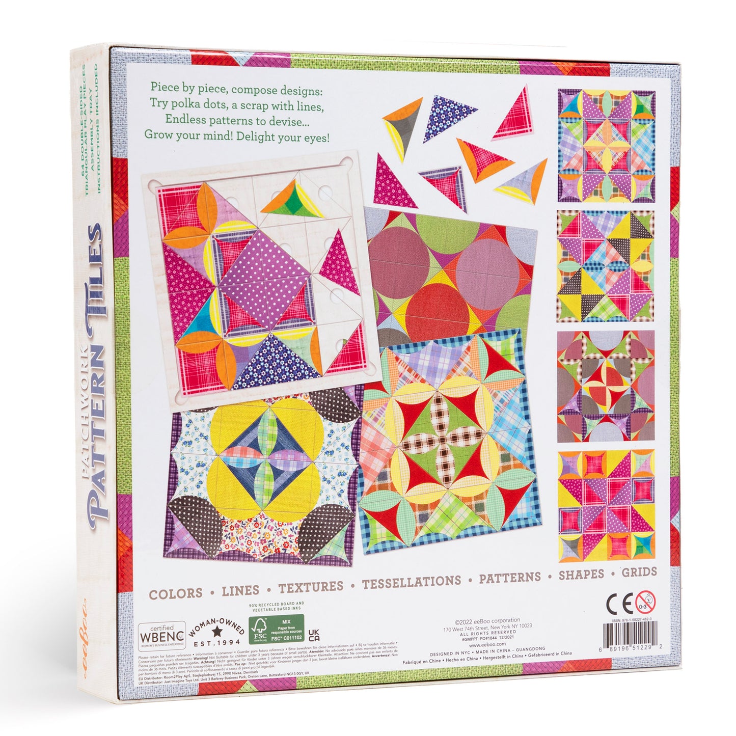 Patchwork Pattern Design Tiles eeBoo Unique Gifts for Kindergartner Kids 5+ Encourages Creative Play