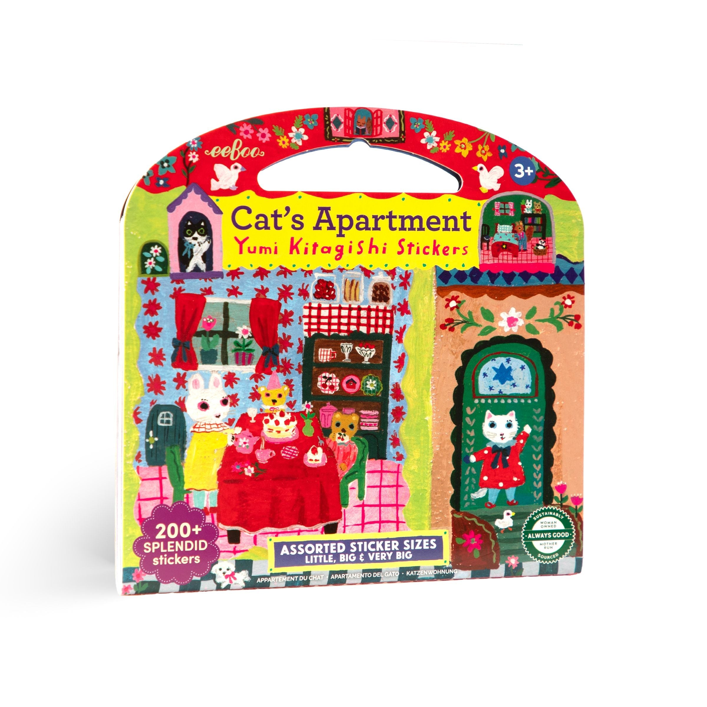 Packaging of 'Cat's Apartment' sticker set with colorful design and text.