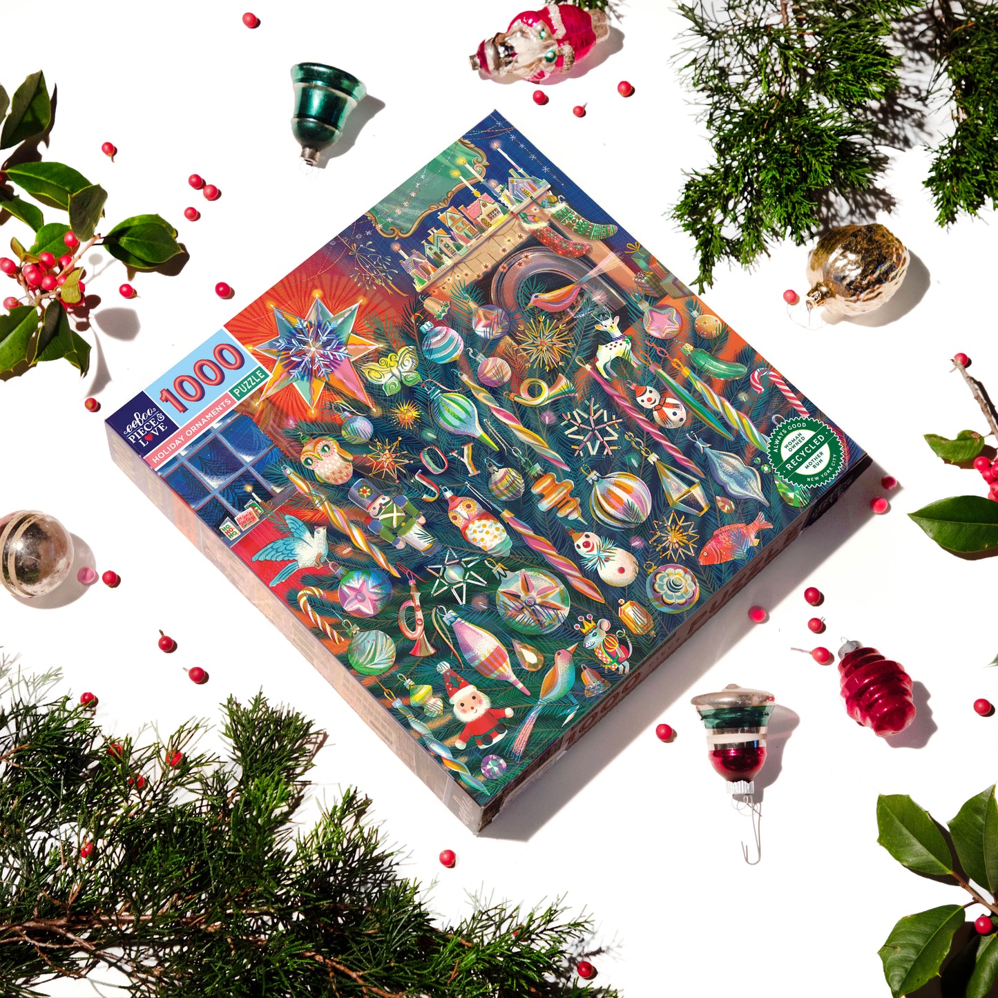 Holiday Christmas Tree Ornaments 1000 Piece Jigsaw Puzzle | eeBoo Piece & Love Unique Gifts