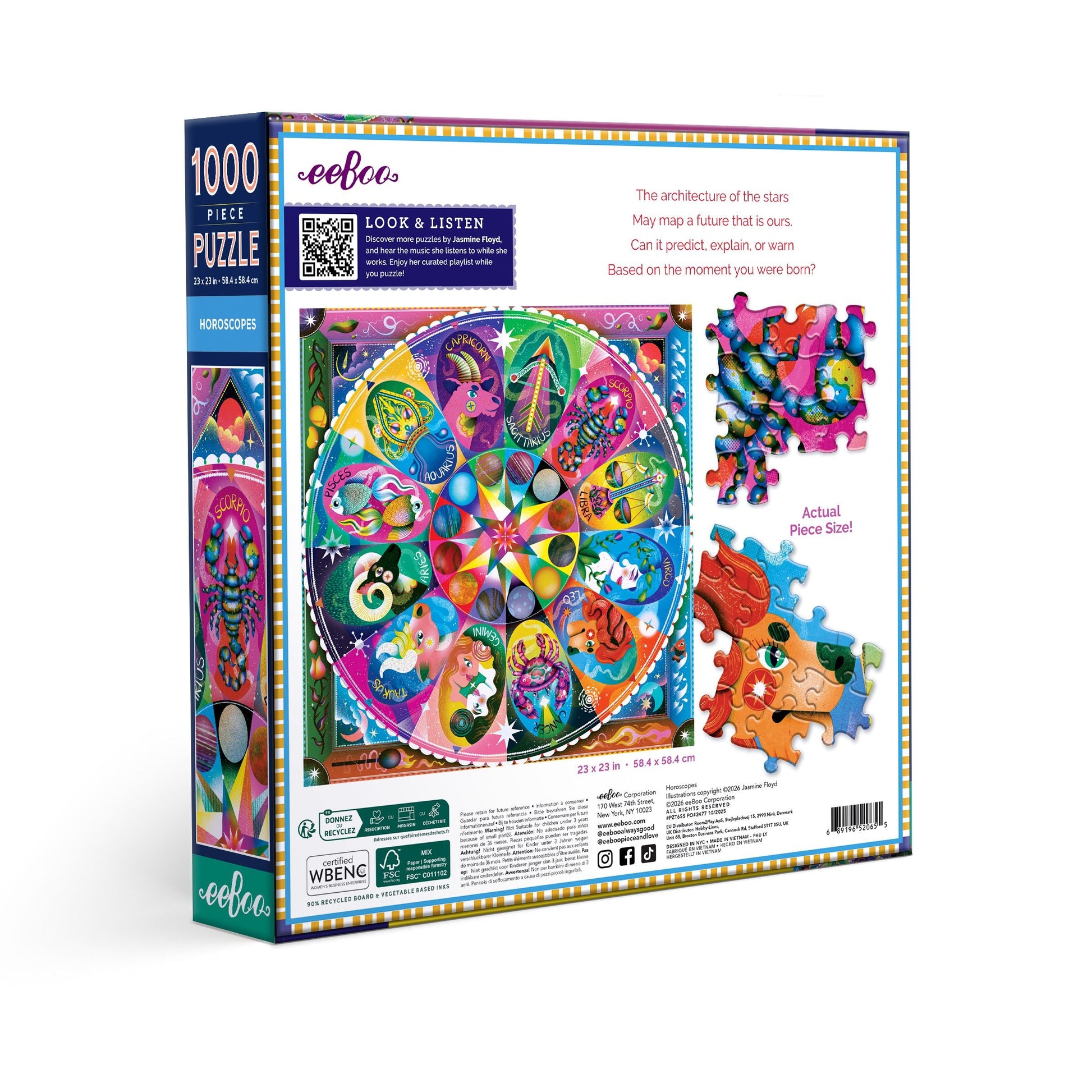 Eeboo 1000-piece puzzle box with colorful astrology design. Horoscopes 1000 Piece Puzzle