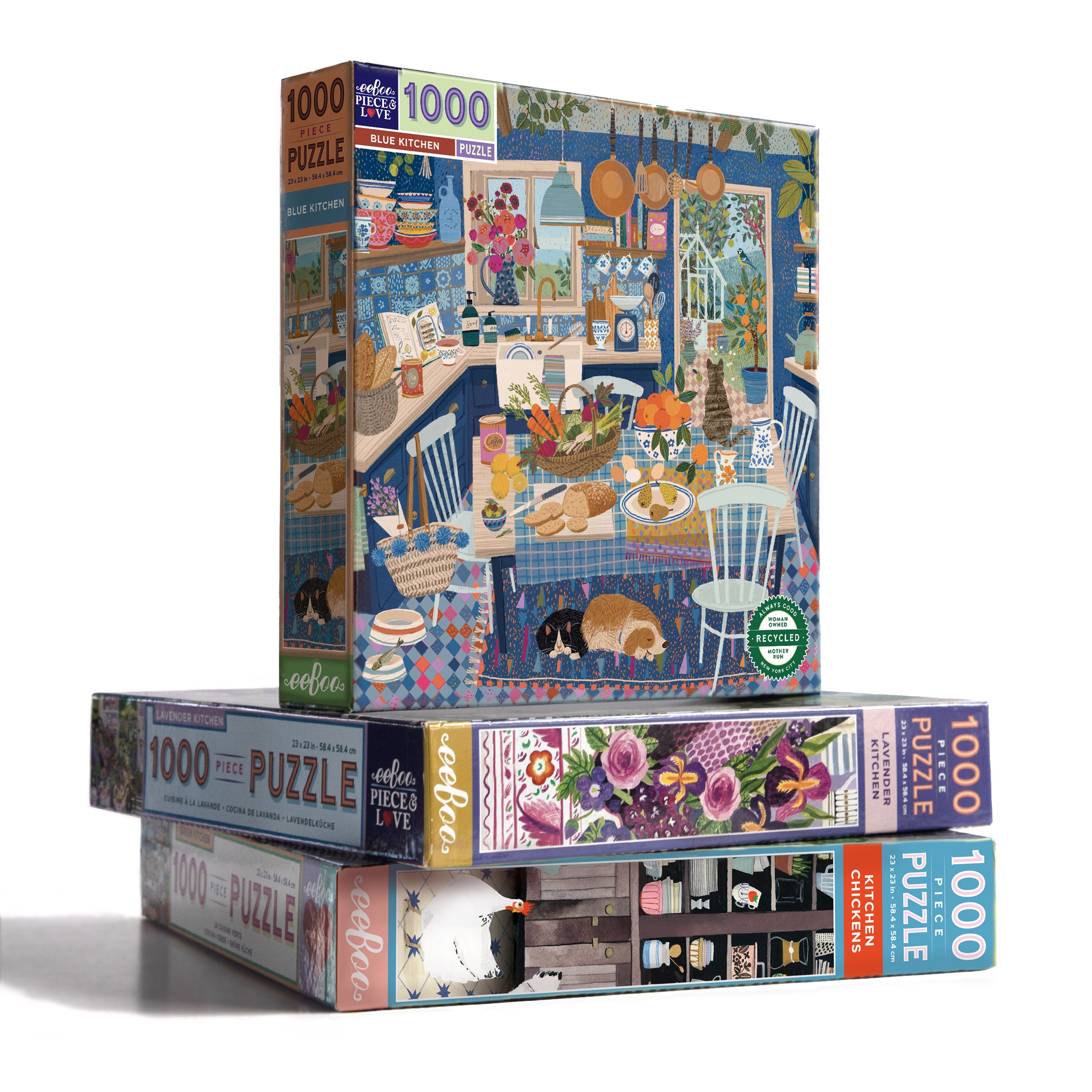 Kitchen Chickens and Cat 1000 Piece Jigsaw Puzzle | eeBoo Piece & Love | Farmhouse Nostalgia Gift