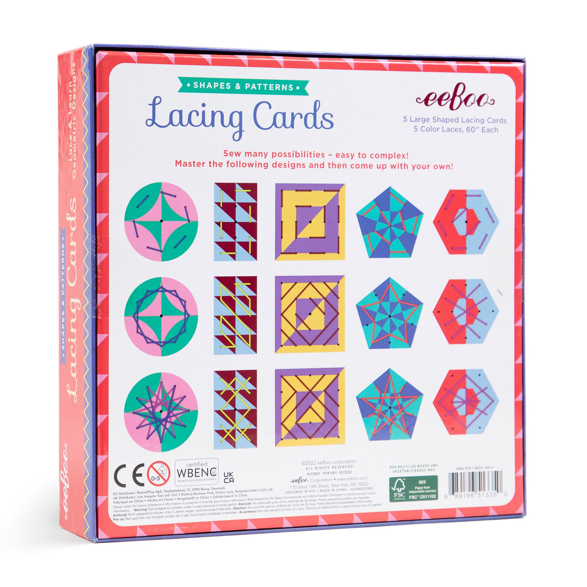 Shapes & Patterns Lacing Cards eeBoo Montessori Toys and Gifts for First Grade Kids 5+ | Builds hand eye coordination skills