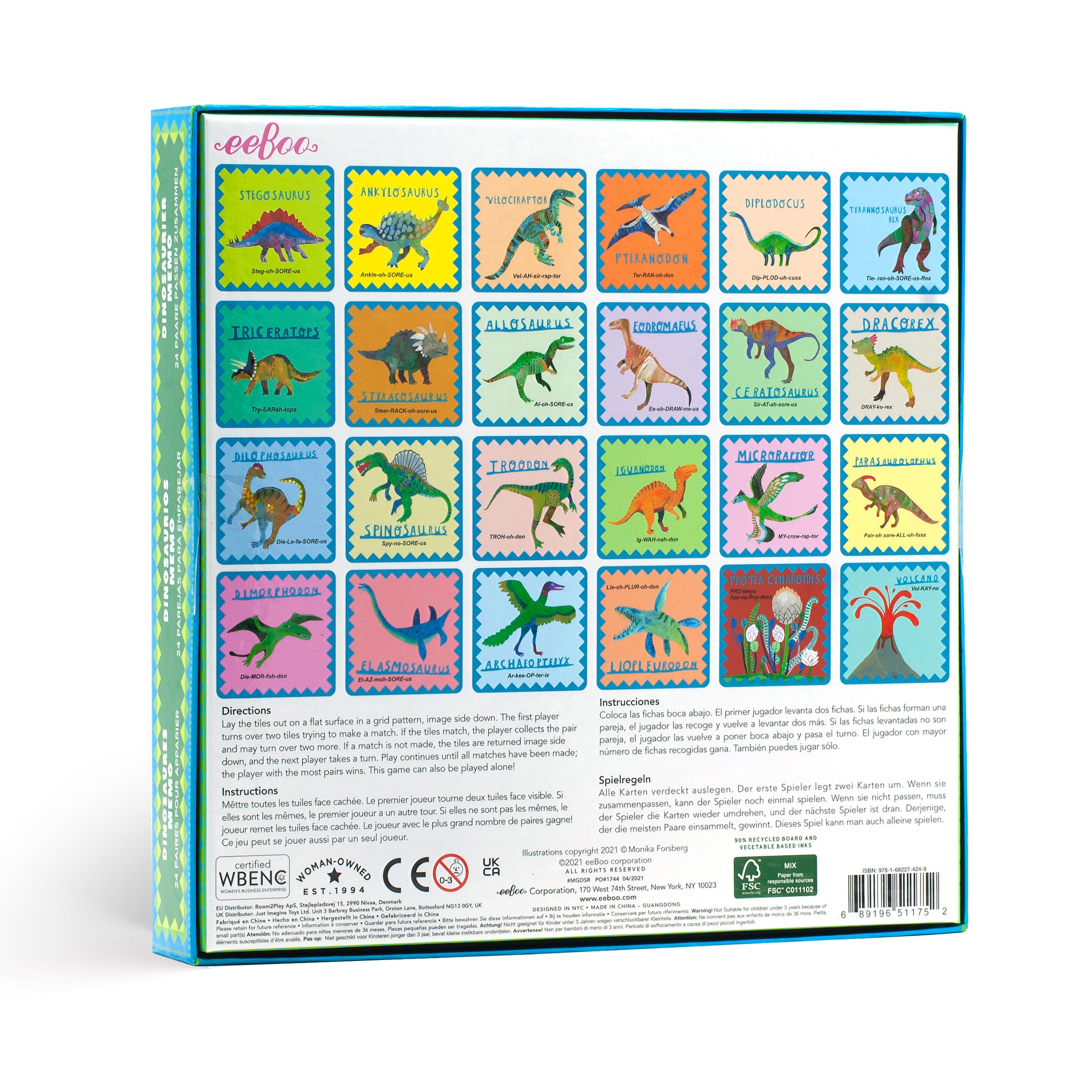 Shiny Dinosaur Memory and Matching Game | eeBoo Gifts for Pre School Kids 3+ | Builds Basic Skills