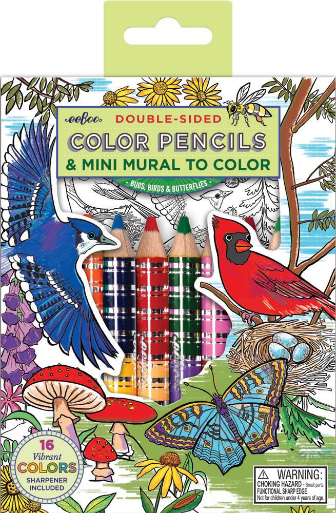 Bird & Butterfly Mini Mural Color Pencils by eeBoo | Gifts for Age 4+