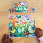 Puzzle with squirrel, frogs and ducks 