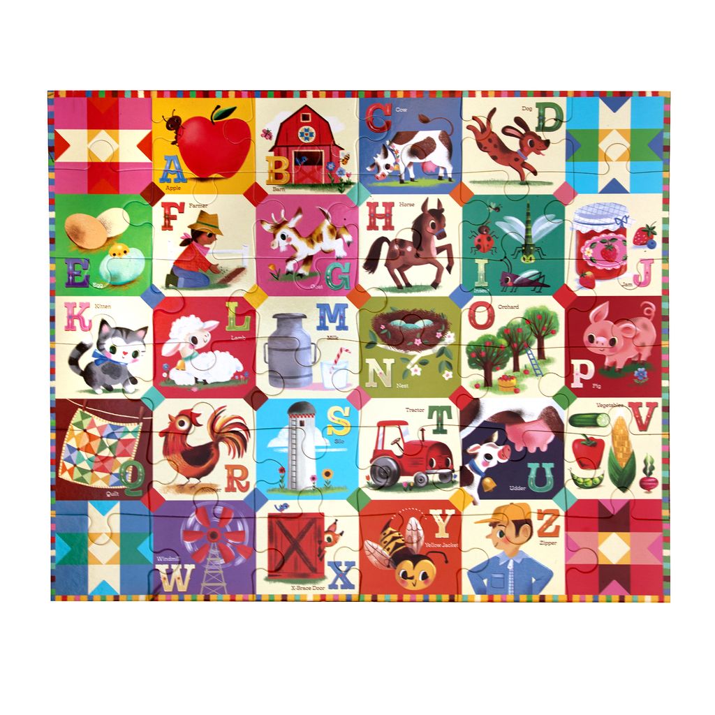 Colorful alphabet puzzle with illustrations of animals, objects, and letters-My Farm Alphabet 36 Piece Giant Puzzle