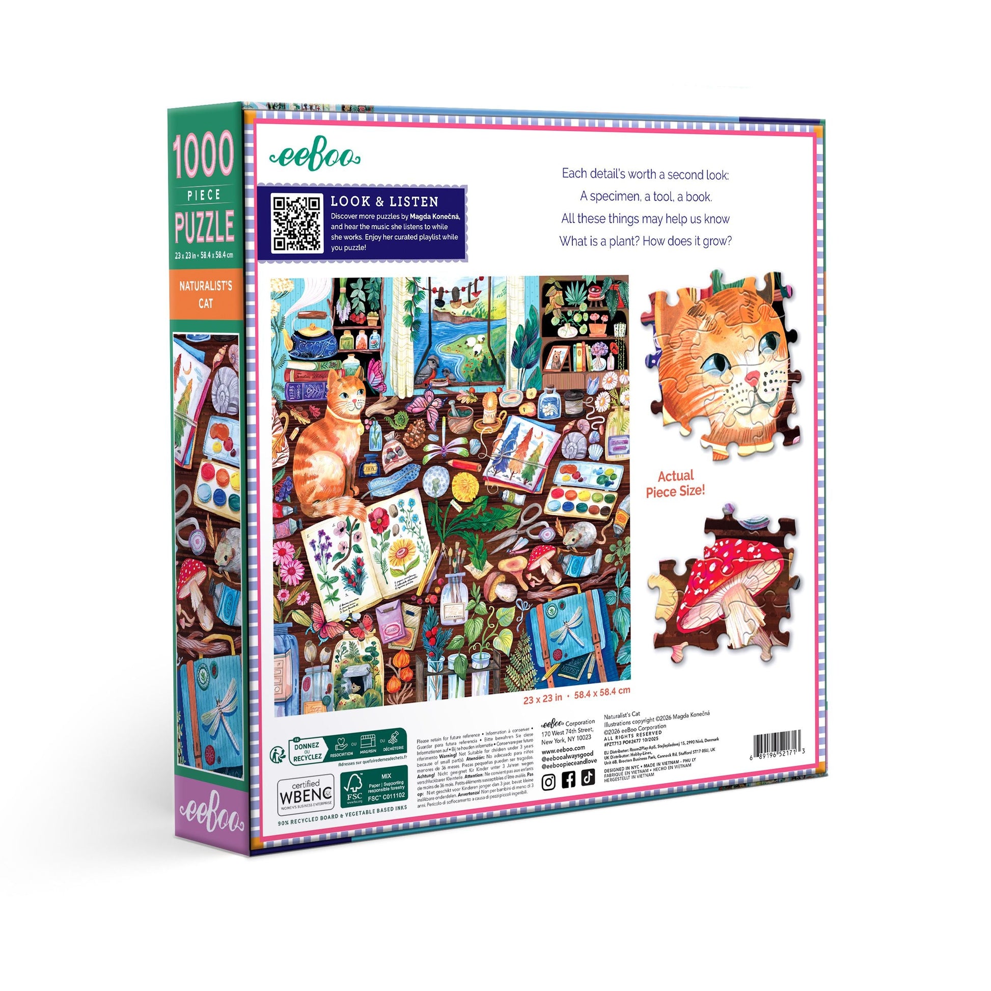 Puzzle box with colorful illustrations of cats. Naturalist's Cat 1000 Piece Puzzle